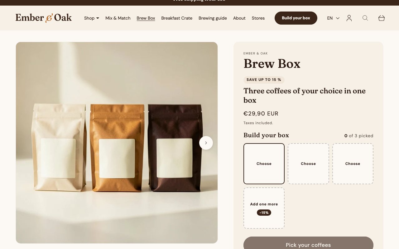 Brew Box: three base slots and the first optional one, the button waits for the picks