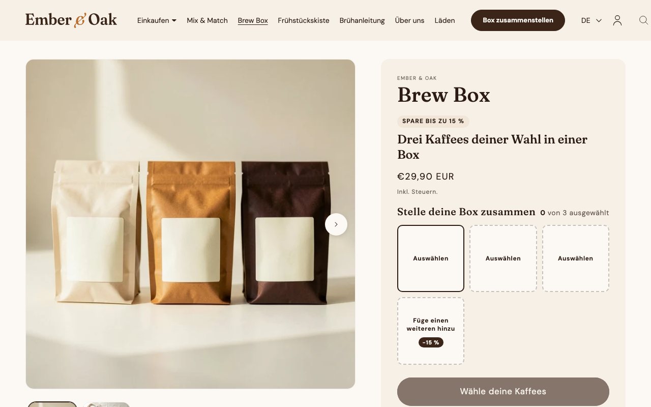 The configurator product in German, including the metafield texts