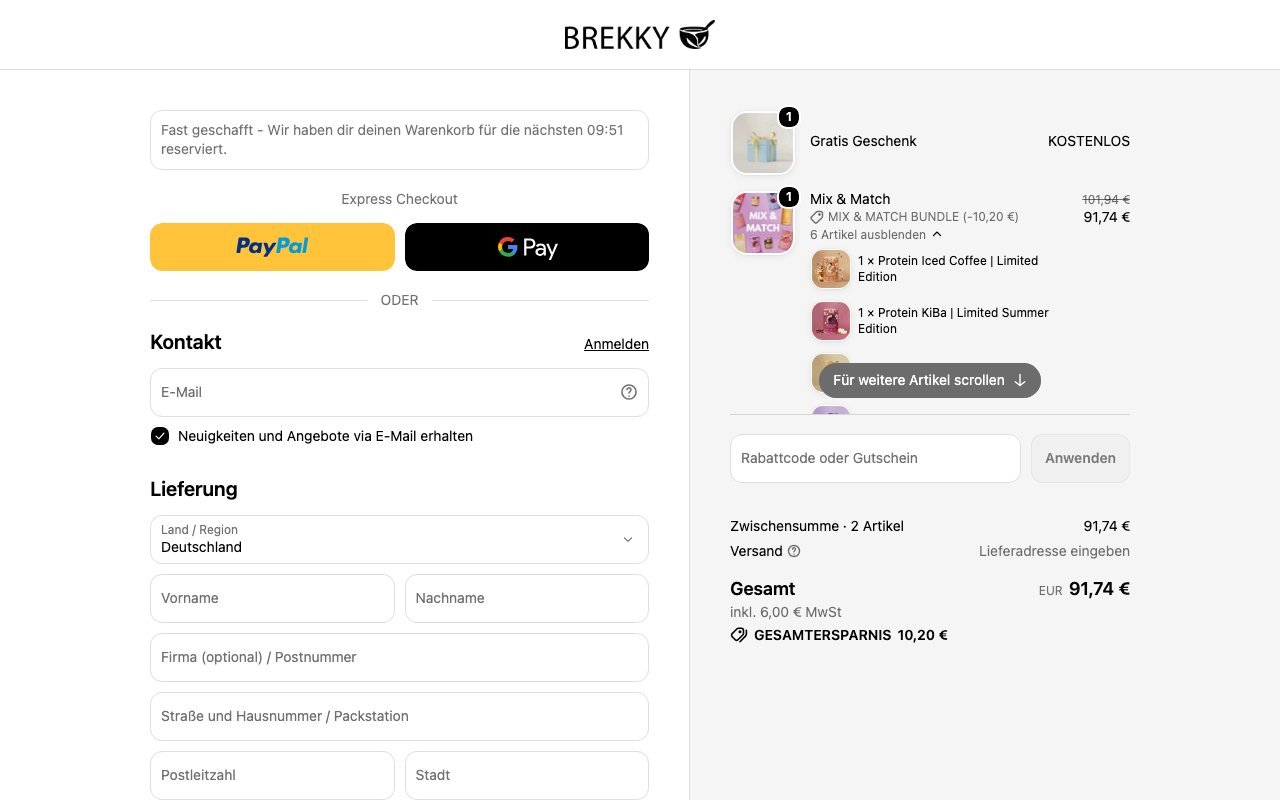 Чекаут brekky.com: блок таймера над експрес-кнопками