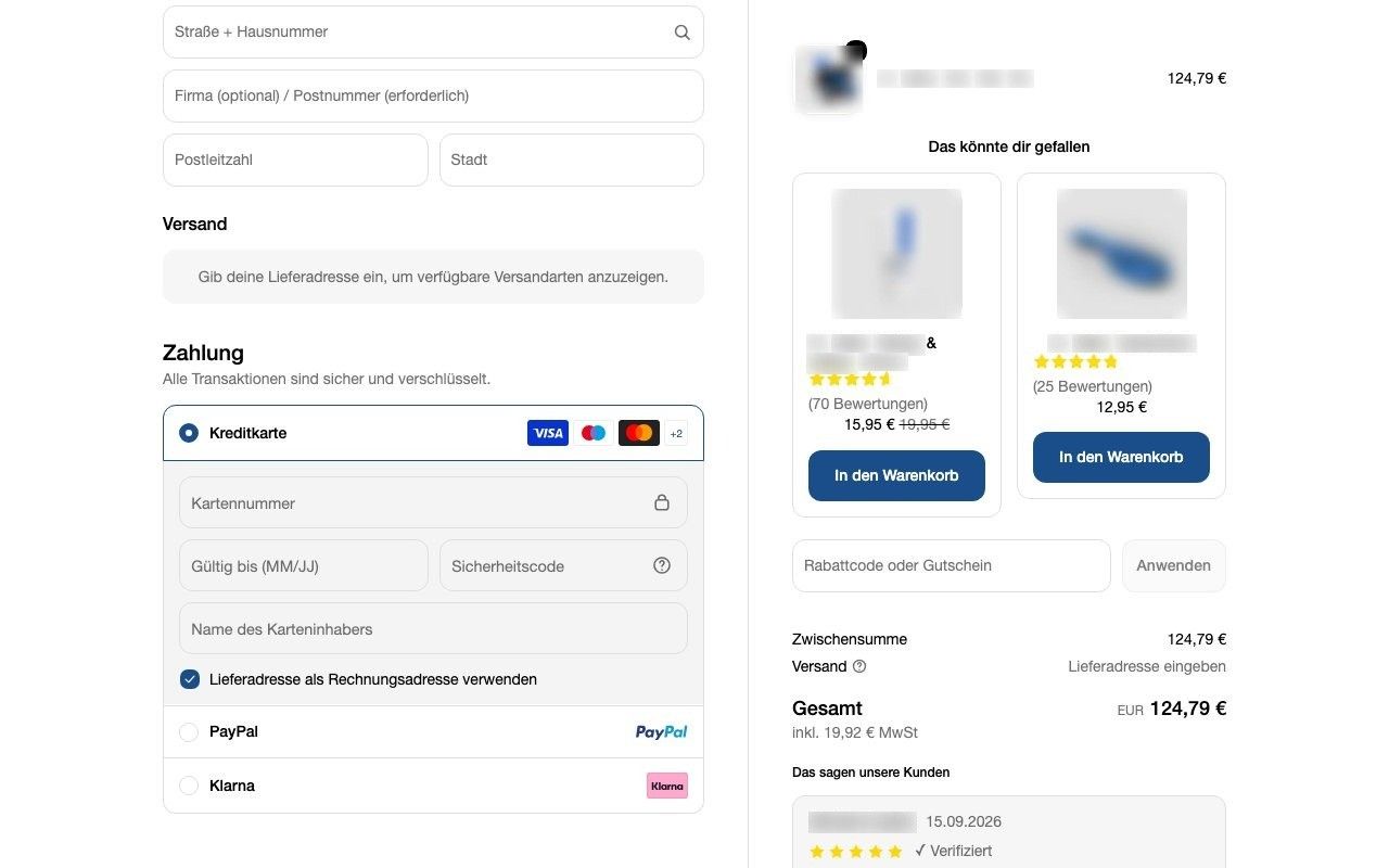 Further down: the offers with ratings and customer reviews under the total