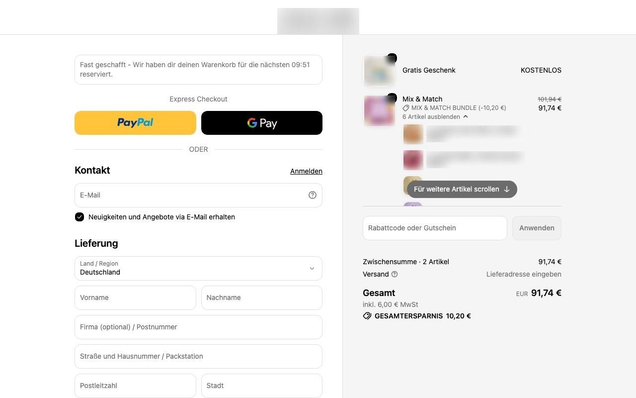 The client checkout: the timer block above the express buttons
